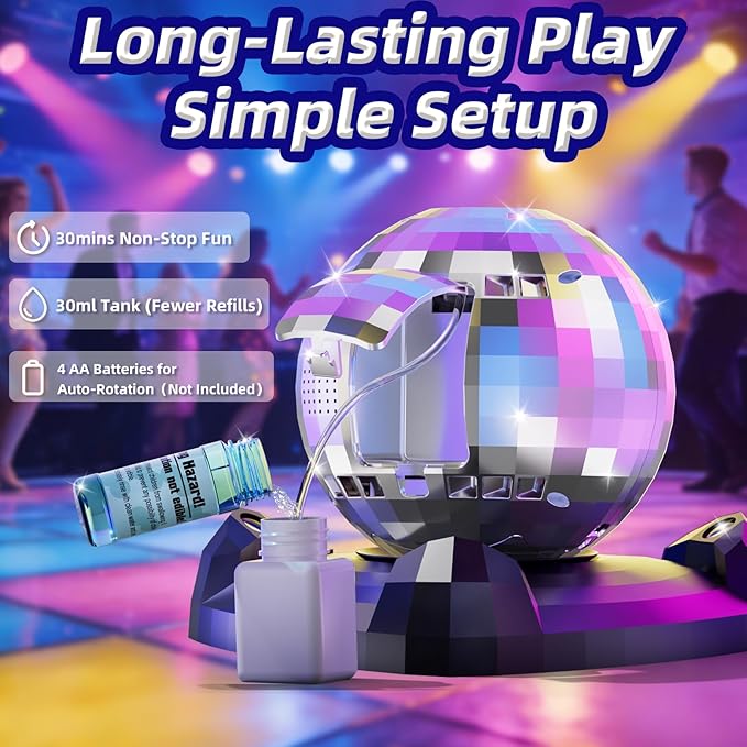 Bubble Machine for Kids & Toddlers 1-3, Automatic Disco Bubble Blower Maker with Bubble Solution, LED Lights & 360° Rotation, 10000+ Bubbles Per Min, Outdoor Game Toy for Easter Birthday Party