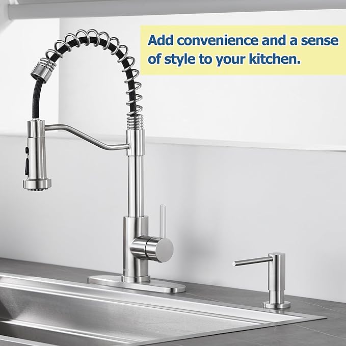 Soap Dispenser for Kitchen Sink Brushed Nickel, Sink Soap Dispenser Stainless Steel Refill from The Top Built in Sink Soap Dispenser with 17 OZ Soap Bottle