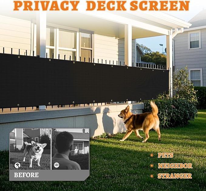 2.5' x 44' Balcony Privacy Screen Fence Cover with Zip Ties Grommets for Apartment Patio Porch Deck Backyard Outdoor (Black)