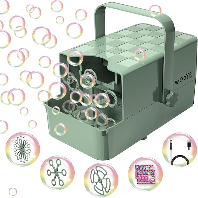 Bubble Machine, Make Big/Medium/Small Bubble, Outdoor Bubble Blower Machine for Pet Toddler Kid, Electric Bubble Maker Powered by Plugin/Battery for Wedding Birthday Party(Green)