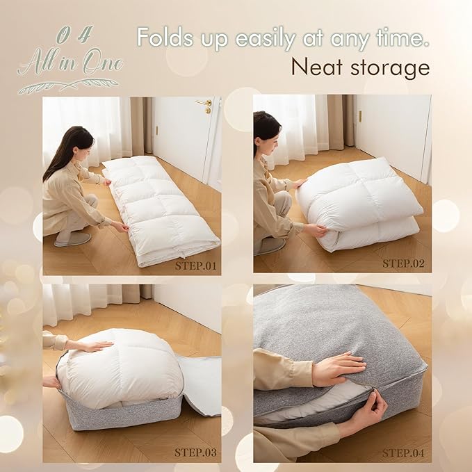 Square Comforter Storage Bag/Wedge Pillow Cover Linen Like - Multi-Use Pillow, Cushion & Bedding Insert Cover - Stuff with Clothes, Blankets for Extra Storage (22.8x22.8x7.8 In, Brown)