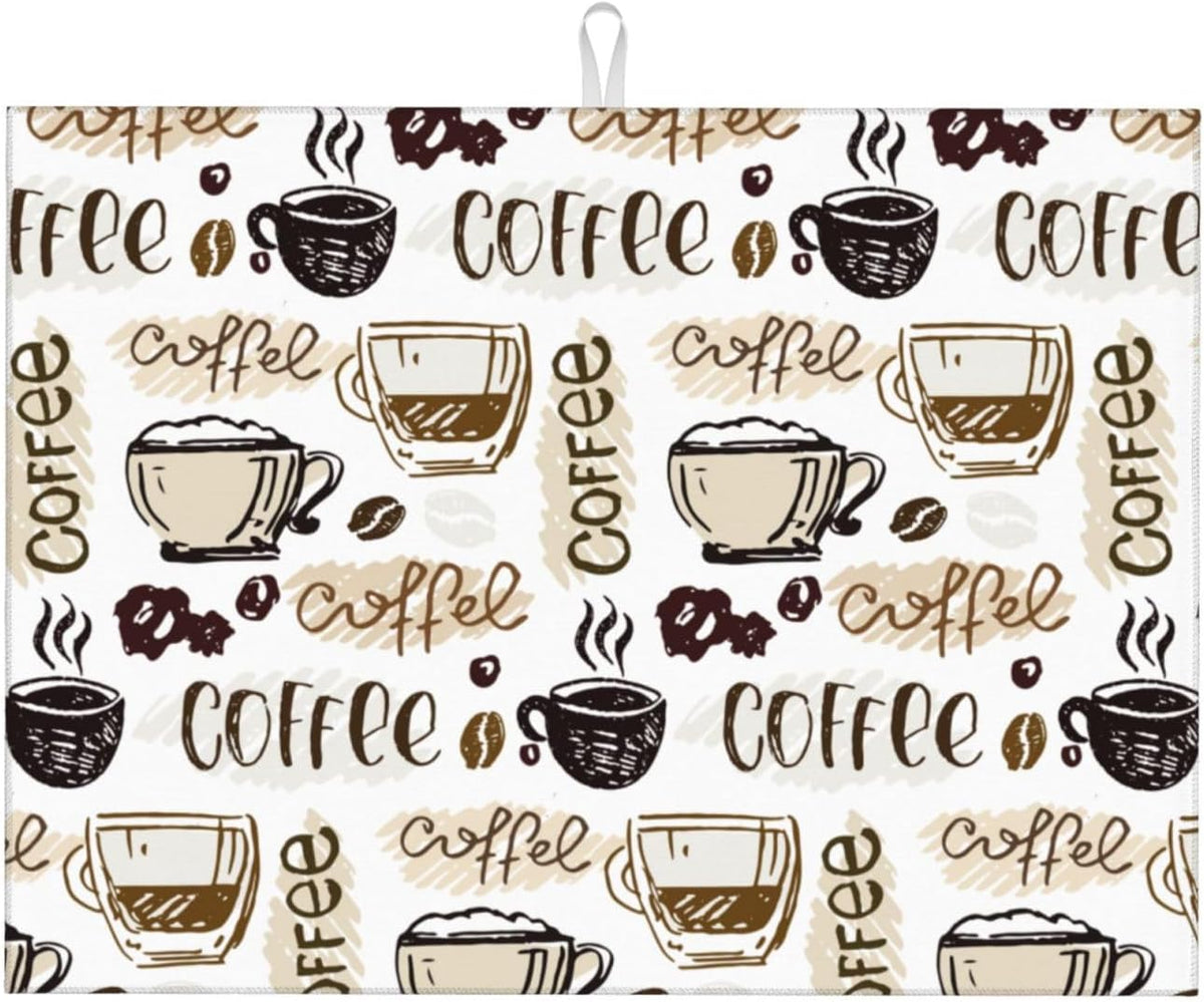 Coffee Dish Drying Mat 18 x 24 Inch, Coffee Drying Mat Absorbent Reversible Microfiber Coffee Kitchen Mat Dish Rack Pad Dish Drainer Mat Brown Coffee