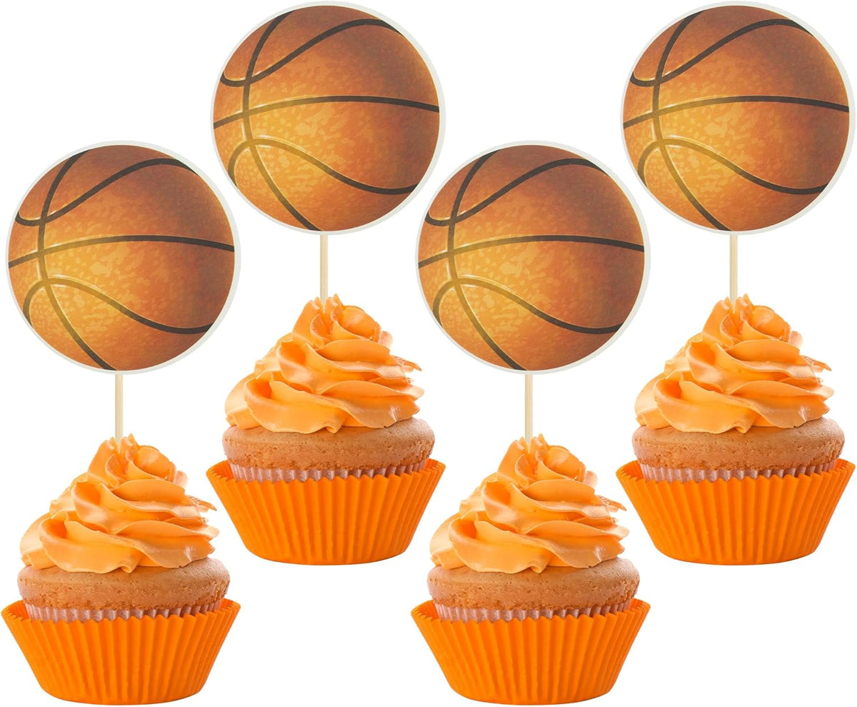 24Pcs Basketball Cupcake Toppers Star Sports Ball Cupcake Picks Baby Shower Basketball Sports Players Theme Birthday Party Cake Decorations Supplies