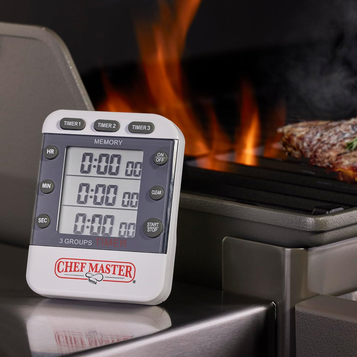 3-Channel Digital Timer by Chef Master, Triple Channel Count Up/Down Kitchen Digital Timer for Cooking, Roasting, Grilling, Marinade, Boiling, Baking