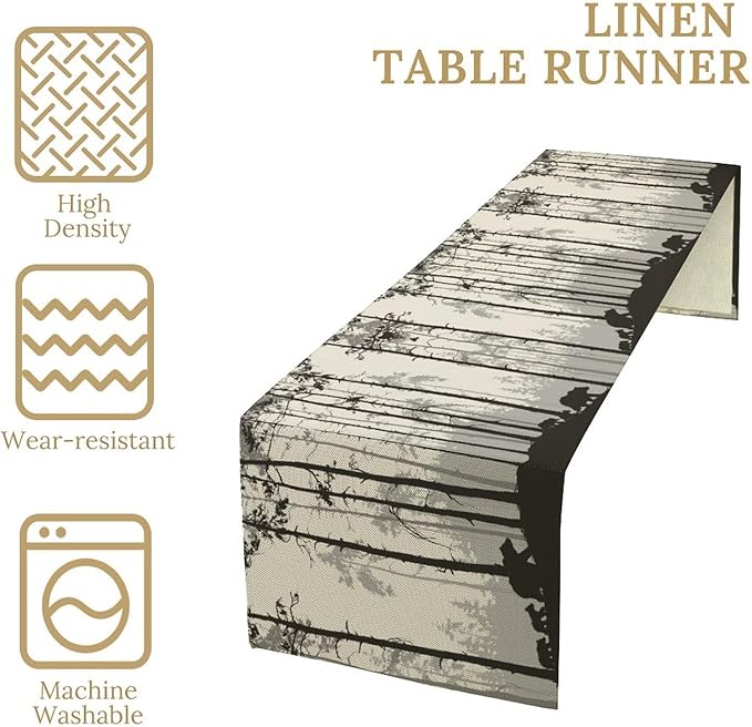 Retro Bear Table Runner, Rustic Foggy Forest Wild Animal Table Runner for Kitchen Dining Home Coffee Party 13x108in