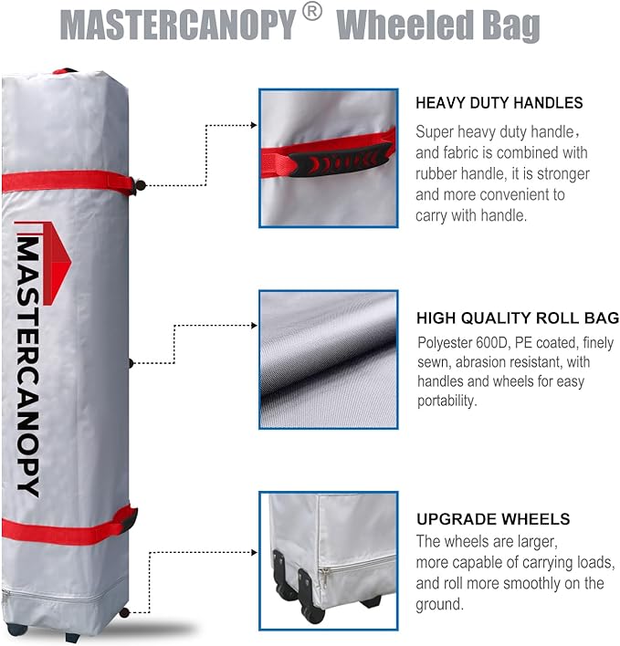 MASTERCANOPY Durable Pop-up Canopy Tent with Roller Bag (10x10, Red Stripe)