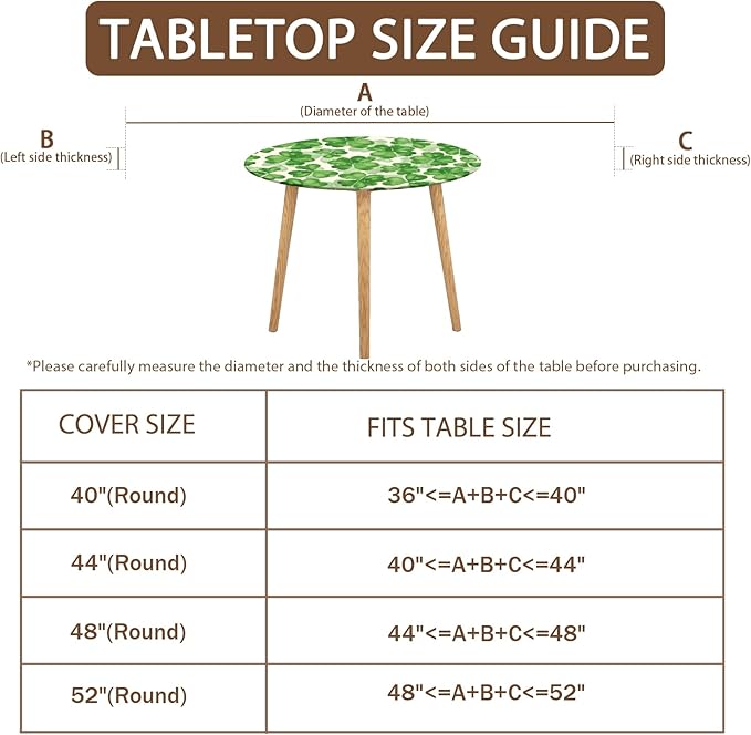 St Patricks Day Round Fitted Tablecloth with Elastic Spring Green Watercolor Shamrock Circle Table Cloth for 36-40" Tables Waterproof Washable Clover Leaf Floral Table Cover for Outdoor Picnic Dining