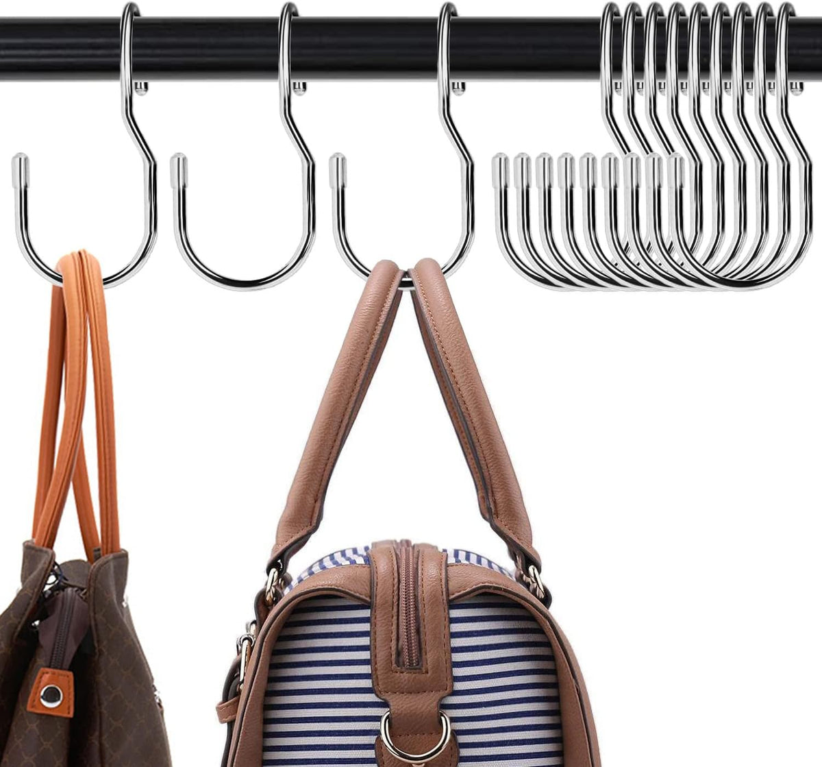 24-Pack Purse Hangers for Closet, Large 5-inch Twist Design Hooks for Bags, Purses, Handbags, Belts, Scarves, Hats (Platinum)