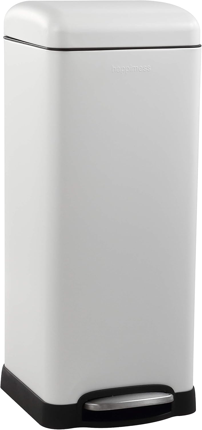 happimess HPM1007A Betty Retro 8-Gallon Step-Open Trash Can with Soft-Close Lid, Fingerprint Resistant, Modern, Minimalistic for Home, Kitchen, Laundry Room, Office, Bedroom, Bathroom, White