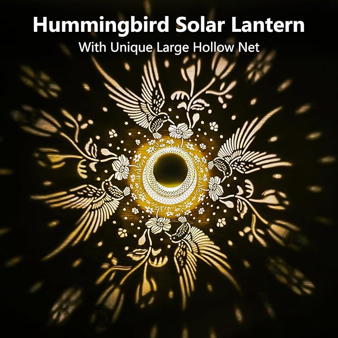 HUMIIEYE Solar Lantern Outdoor Hummingbird Garden Decor, IP65 Waterproof Hanging Solar Powered Lights Birthdays Gifts for Women Mom, Metal Decorative Light for Patio Yard Lawn Porch Backyard Christmas