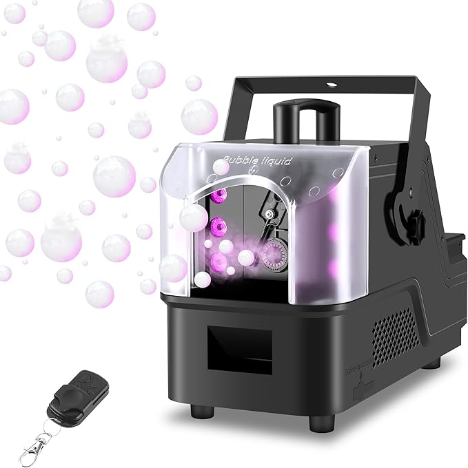 Fog Bubble Machine,900W 3IN1 Smoke Bubble Machine Maker with 6 Dynamic RGB LED Lighting Effect Remote&LED Display Control for Halloween Indoor&Outdoor Parties Birthday Wedding Show Stage