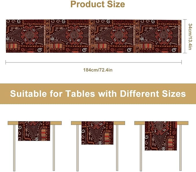 African Table Runner, African Aboriginal Ethnic Tribal Table Runner for Dining Kitchen Farmhouse Party Coffee Home 13x60in