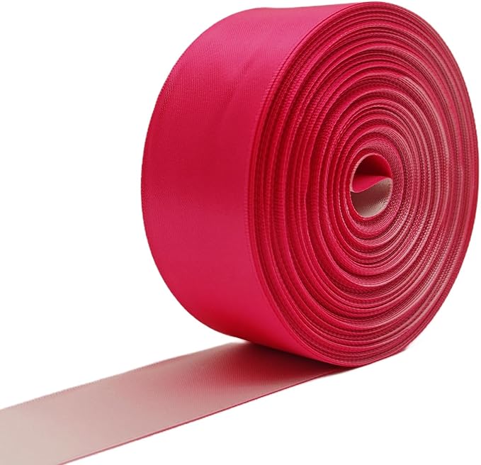Double Faced Satin Ribbon, 1-1/2 Inch 30 Yards, Hot Pink & Sand Beige Two Tone Ribbon for Gift Wrapping, Flower Bouquets, Bow, Hair, Wedding, Holiday Party & DIY Crafts