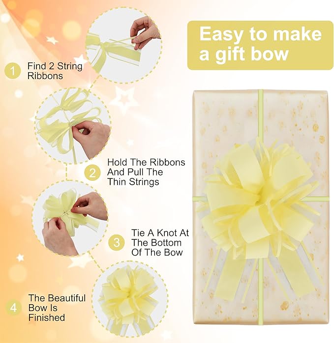 6pcs 7 Inch Pull Bows Pastel Yellow Gift Wrap Bows for Gift Wrapping, Ribbon, Wedding, Christmas, Valentine's Day, Birthday Party Decorations