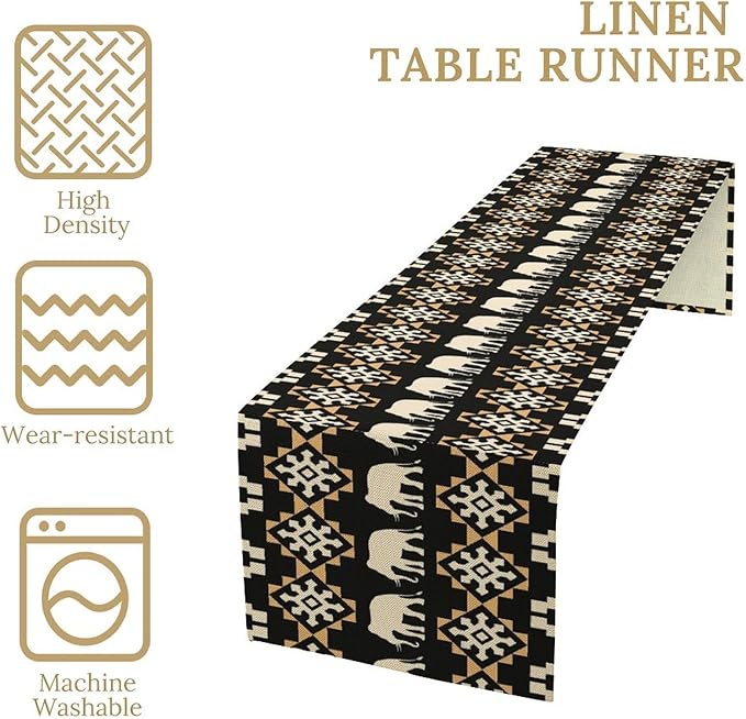 African Table Runner, African Art Elephants Geometric Tribal Ethnic Table Runner for Dining Kitchen Farmhouse Party Coffee Home 13x90in