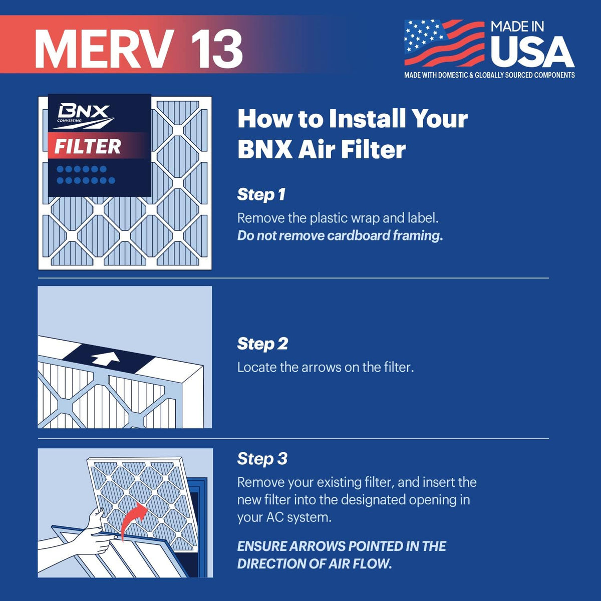 BNX TruFilter 20x24x1 Air Filter MERV 13 (6-Pack) - MADE IN USA - Electrostatic Pleated Air Conditioner HVAC AC Furnace Filters for Allergies, Pollen, Mold, Bacteria, Smoke, Allergen, MPR 1900 FPR 10