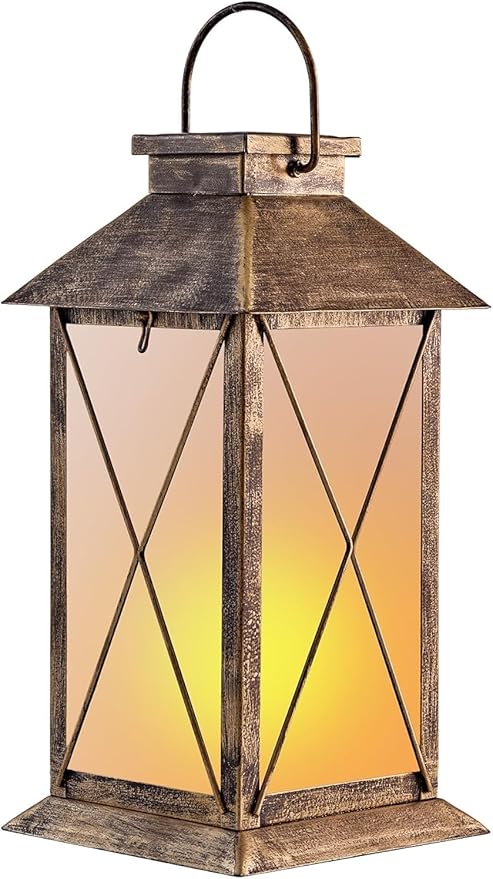 2 Pack Solar Lantern with Flickering Flame Candle, 13" Outdoor Waterproof Solar Lanterns Garden Decorative, Glass Hanging Lantern Metal for Outdoor Patio Yard Tabletop Decoration Mothers Day Gifts Mom
