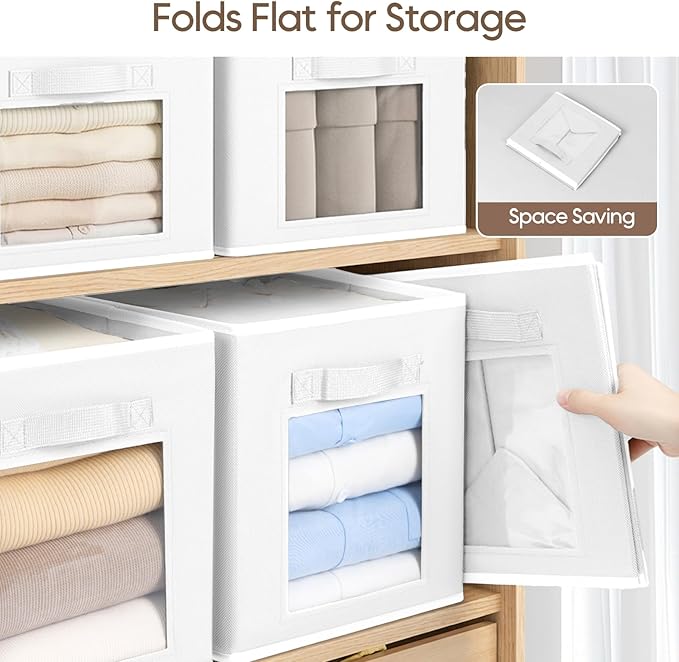 Homsorout Storage Cube 11 Inch - Cube Storage Bins with Window, Closet Storage Baskets with Handle, Fabric Bins for Closet, Shelves, Toys, Clothes, Set of 8, White