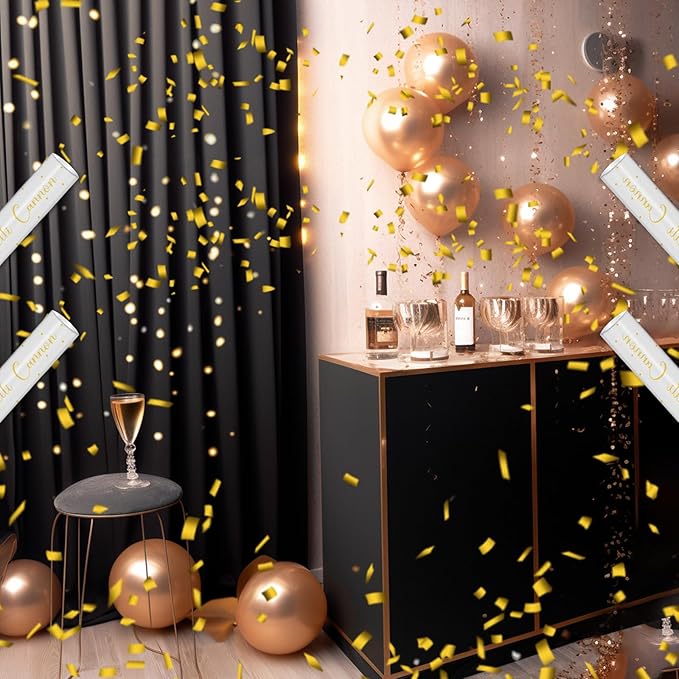 12" Gold Confetti Confetti Cannons - Party Poppers for Birthday Graduation Retirement Wedding New Year Celebrations - Easy to Use, Pack of 2