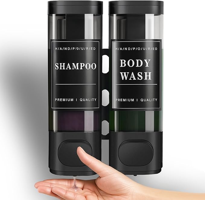 CeeVian Shampoo Dispenser Soap Dispenser 2 Chamber No Drill Wall-Mounted Shampoo Dispenser for Shower Wall Mounted Shower Soap Dispenser for Bathroom Hotel Black,2 * 300ML (Black)