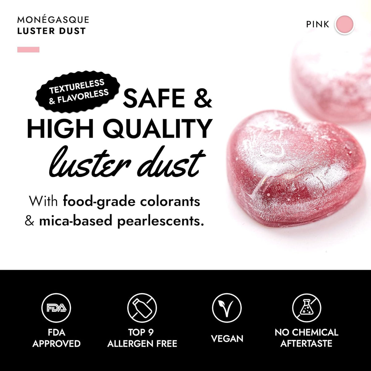 MONÉGASQUE Pink Edible Glitter for Drinks 7g – Edible Glitter for Cakes & Cocktails – Pink Luster Dust Sprinkles for Cupcakes – Cake Decorations Spray & Drink Shimmer Powder – Cake Decorating Toppers