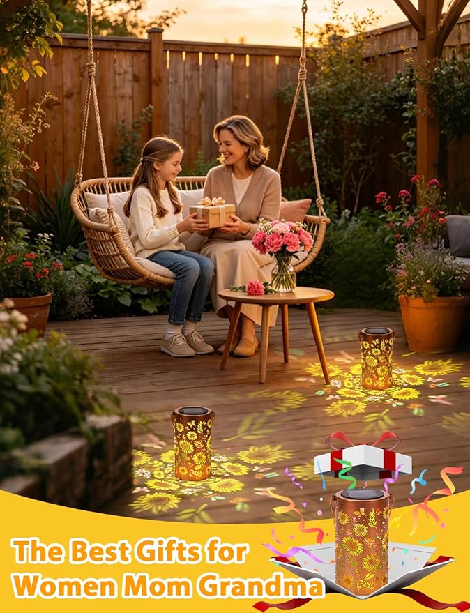 Colorful Solar Lanterns Outdoor Waterproof, Birthday Gifts for Women Mom Grandma, Hanging Sunflower Solar Lanterns, Metal Lanterns Decorative Outdoor for Yard, Patio, Porch, Garden