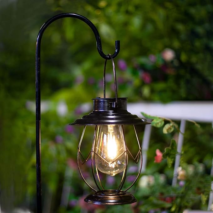 2 Pack Solar Lanterns Outdoor Hanging Solar Lights Decoration with Waterproof Warm Light Bulb for Patio Garden Pathway Yard Table Decor