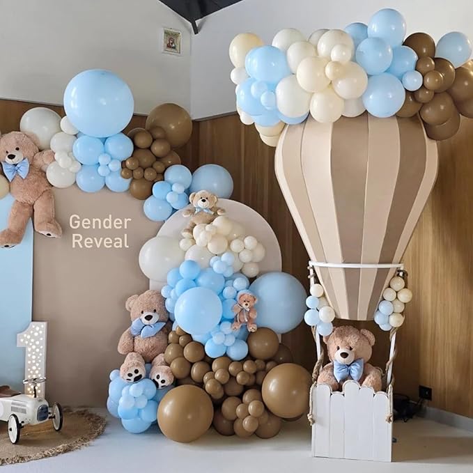 MEBAY Dusty Blue Brown White Balloon Arch Kit, 166Pcs Boho Dark Brown Pastel Blue Sand White and Nude Balloons Garland for Baby Shower Gender Reveal Birthday Party Decoration