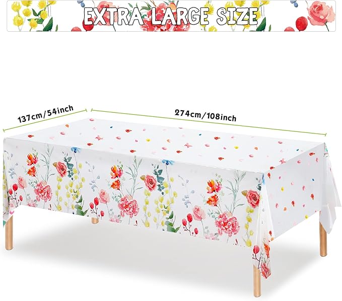 Breling 6 Pieces Wildflower Tablecloths Watercolor Floral Table Cover Wild Flower Plastic Tablecloth for Holiday Birthday Tea Party Weeding Baby Shower Decor, 54 x 108 Inch (Bright Style)