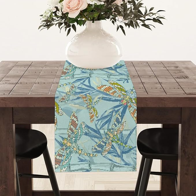 Watercolour Dragonflies Table Runner Kitchen Dining Table Runner 13*108in Table Center Decor for Indoor Outdoor Home Holiday Party