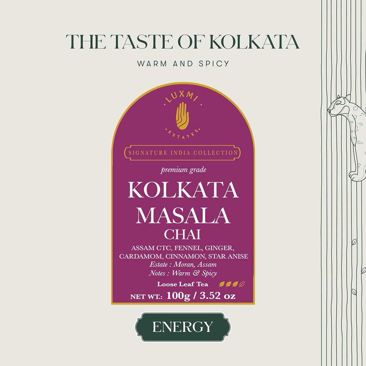 Luxmi Estates Kolkata Masala Chai, 100 gm, Signature India Collection, Assam CTC Tea, Black tea collection, Organic Strong tea, Antioxidants