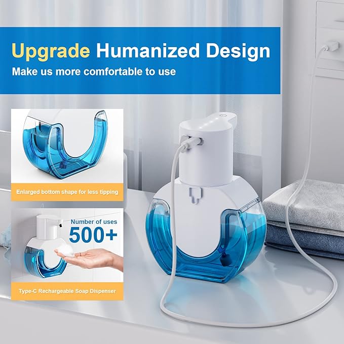 Automatic Soap Dispenser - Hands-Free Sensor, 4 Adjustable Foam Levels, Rechargeable & Wall Mountable (15oz/420ml) for Bathroom & Kitchen