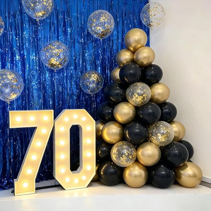 60pcs Black and Gold Confetti Balloons, 12 Inch Metallic Gold & Black Latex Party Balloons for Graduation 2026, Anniversary, Birthday, NYE, Christmas Party Decorations