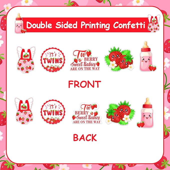 200 Pcs Twins Strawberry Theme Confetti, Two Berry Sweet Babies Are on the Way Table Scatter Confetti Decorations, Berry Fruit Table Paper Decor for Baby Shower DIY Crafting Supplies