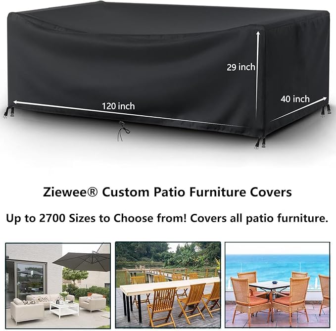 Patio Furniture Covers Outdoor Table Cover Waterproof Rectangular Patio Dining Table Cover Wind Dust Proof Anti-UV Garden Sectional Couch-Cover Table and Chair Set Covers 120"L x 40"W x 29"H Black