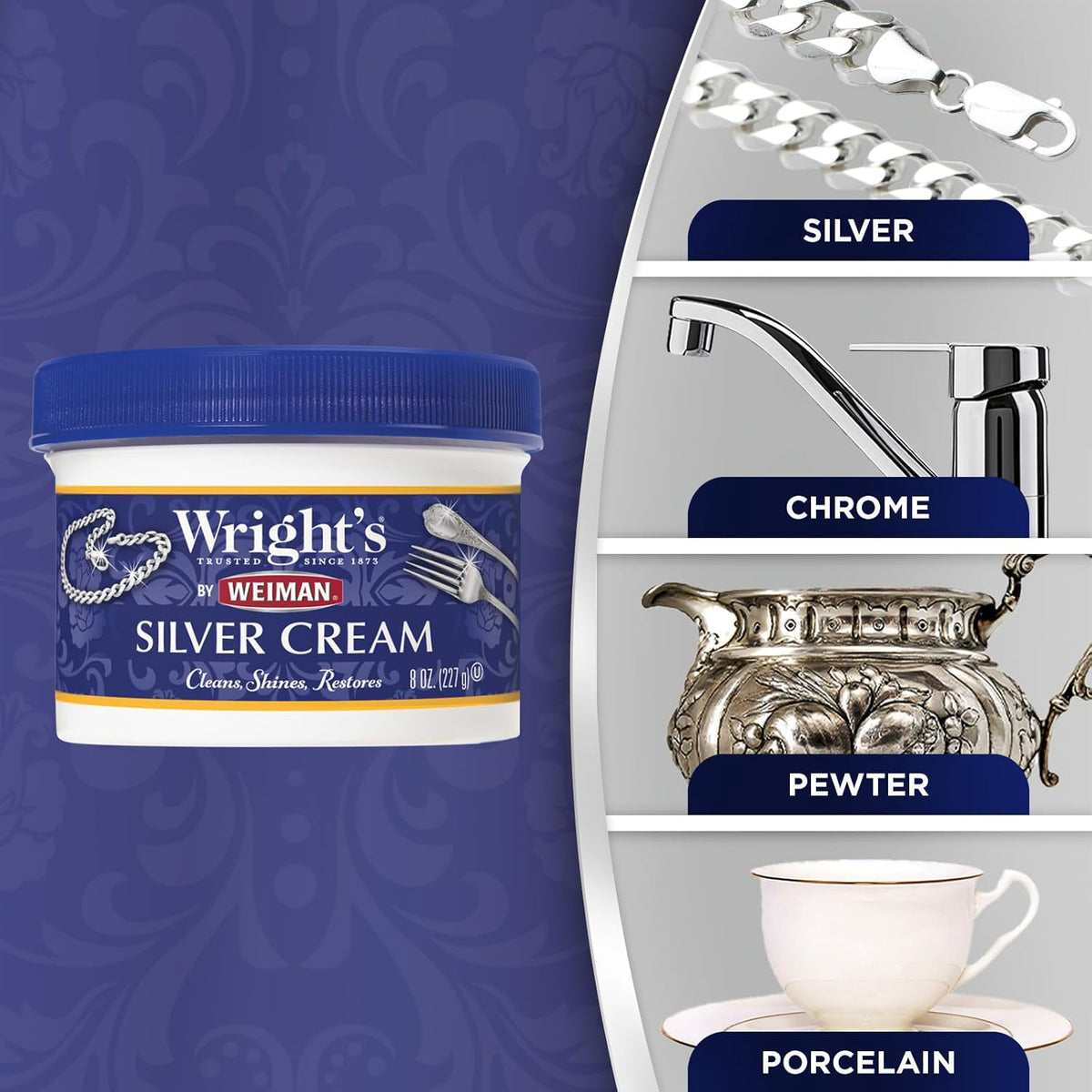 Wright's Silver Cleaner and Polish Cream - 6 Pack - 8 Ounce - Ammonia-Free - Gently Clean and Remove Tarnish without Scratching