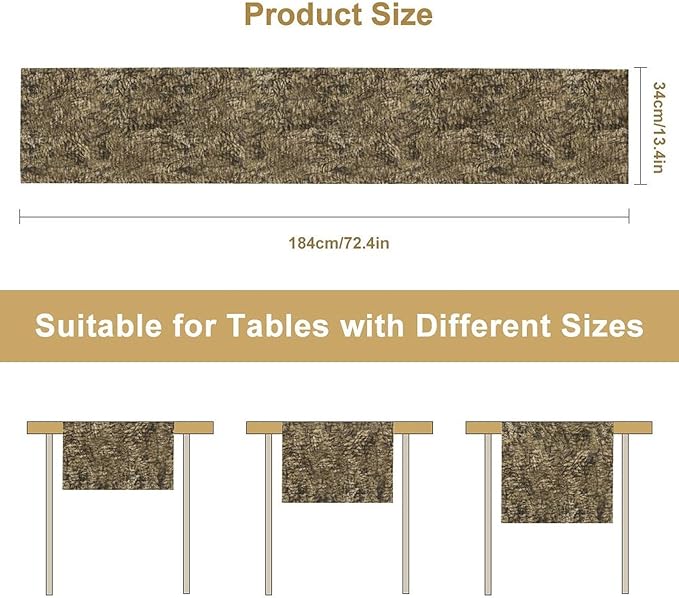 Forest Tree Bark Table Runner, Retro Camo Rustic Country Old Trunk Wood Table Runner for Home Kitchen Outdoor Party 13x60in
