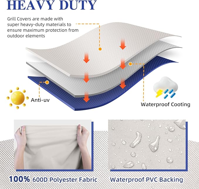 Grill Cover 600D Heavy Duty, Universal Fit Waterproof BBQ Grill Protector with Adjustable Straps, Weatherproof Outdoor Oven Cover for All Seasons