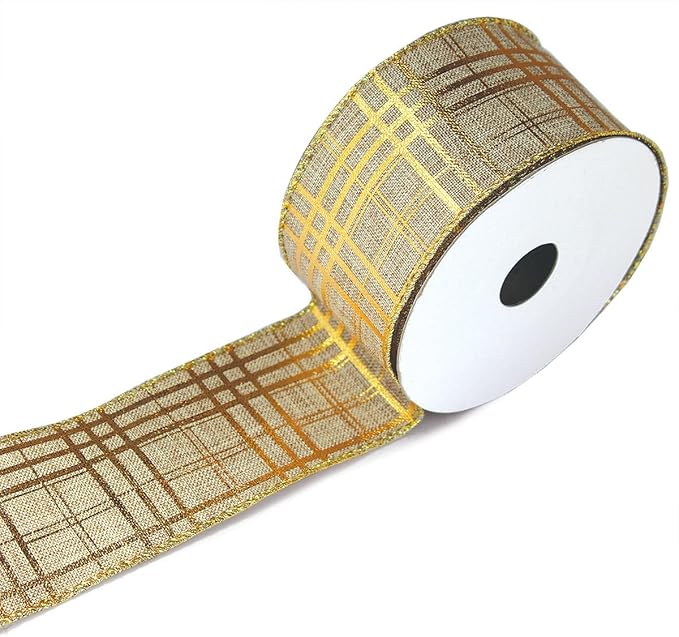 Gold Ribbon Wired Easter Ribbons for Baskets 2.5 Inch 6 Rolls 36 Yards Burlap Basket Organza Sheer Mesh Metallic Glitter Crafts Decorating Gift Wrapping Bows Wrap Bow Christmas Tree Topper Wreath