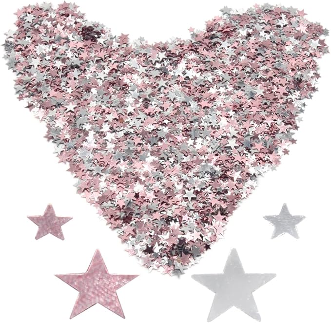 60g/2.1oz Glitter Star Confetti 6/10mm Metallic Foil Stars Sequin Holographic Stars Table Confetti for Party,Wedding,Birthday Decorations(Rose Gold+Silver/XX-MYS)
