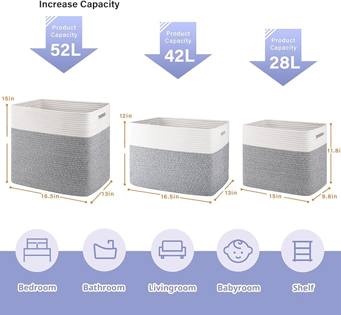 OIAHOMY Storage baskets for Shelf, Toy Storage Basket, Large Collapsible Storage Bins, Blanket Basket Living Room, Closet Storage for Bedroom, 16.5 x 13 x 15 Inches-Pack of 2-Grey