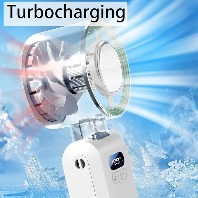 Portable Turbo Fan, Personal Handheld Cooling Fan with Ice Cooling Pad, 199 Speeds 3 in 1 Small Desk Neck Fan, For Travel and Office Use, With Lanyard Data Cable (2pcs Pink)