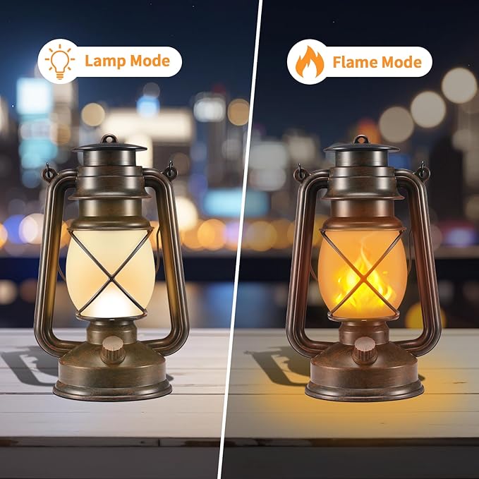 Outdoor Lanterns Waterproof Hanging Vintage LED Camping Lamps with Dancing Flame Non-Solar Remote Control Light Landscape Decor for Table Patio Garden Yard Pathway Porch 2Pack (3AA Batteries Power)