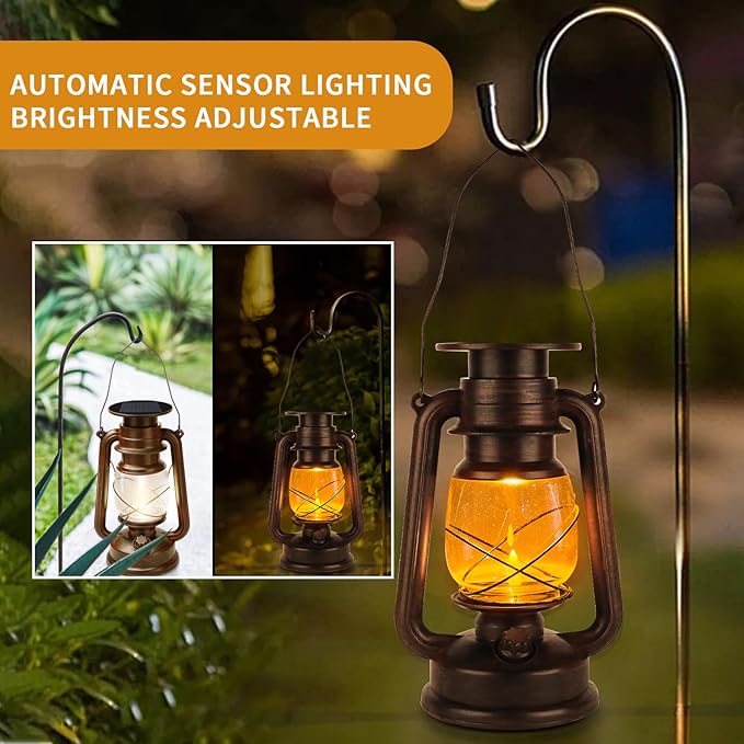Solar Lanterns Outdoor Waterproof - 2 Pack Hanging Solar Garden Lights, Camping Lamp & Power Outages, Vintage Decor for Patio, Porch, Yard - Two Modes (White & Warm White)
