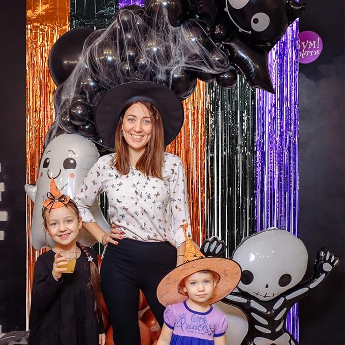 BEISHIDA 3 Pack Tinsel Curtain Party Streamers Backdrop Halloween, Door Streamers Fringe Foil Curtain Backdrop Curtain for Halloween Party Decoration, Orange Black Purple (3.28 ft x 6.56 ft)