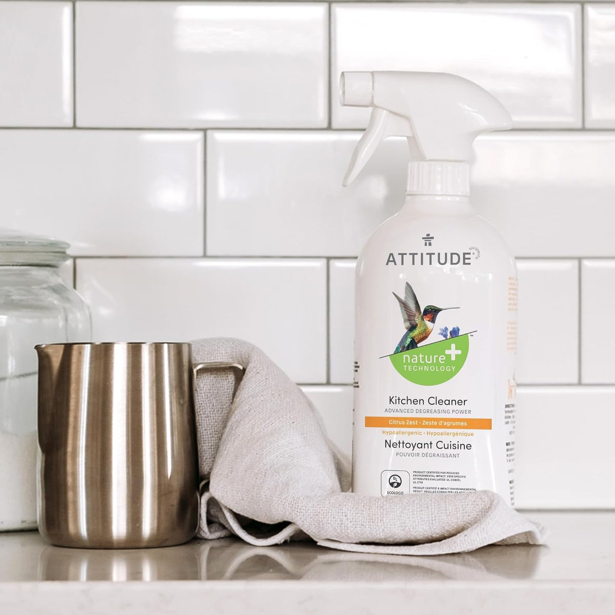 ATTITUDE Kitchen Cleaner Spray, EWG Verified, Powerful Degreaser, Cuts Grease & Grime, Plant-Based & Vegan, Citrus Zest Scent, 27.1 Fl Oz