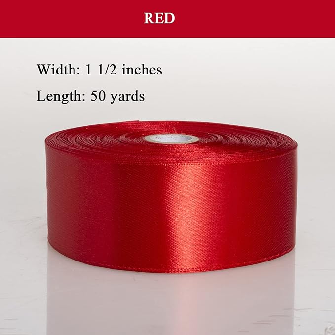 YASEO 1 1/2 Inch Red Solid Satin Ribbon, 50 Yards Craft Fabric Ribbon for Gift Wrapping Floral Bouquets Wedding Party Decoration
