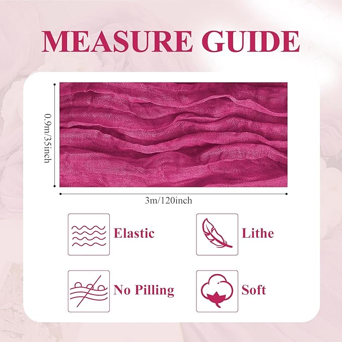 Asee'm 2pcs Cheesecloth Table Runner 120 Inches Long Fuchsia Boho Gauze Cheese Cloth Runner 10FT Rustic Sheer Table Runners for Christmas Wedding Party Baby Shower Spring Easter Decoration