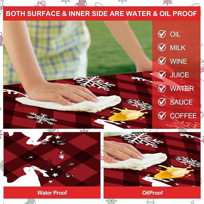 Picnic Table Cover with Bench Covers Set of 3, Elastic Fitted Tablecloth for 6 Foot Tables, Washable Polyester Tablecloths for Camping, Indoor & Outdoor