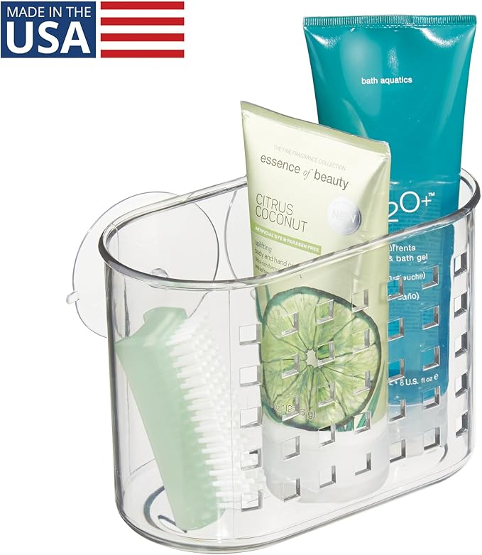 iDesign Small Suction Shower Basket for Bathroom Storage - Clear - Made in USA